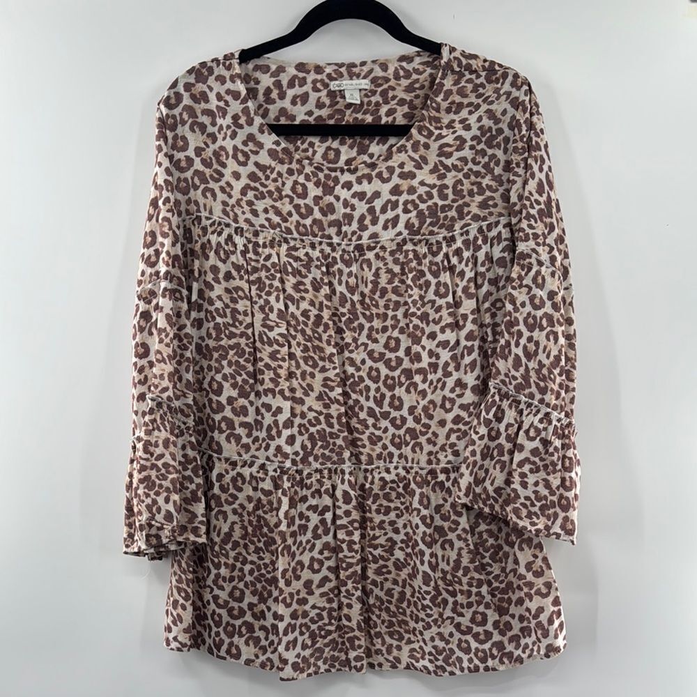 3for$20 Cato Animal Print Blouse Half Sleeve Brown/Tan Size:XL